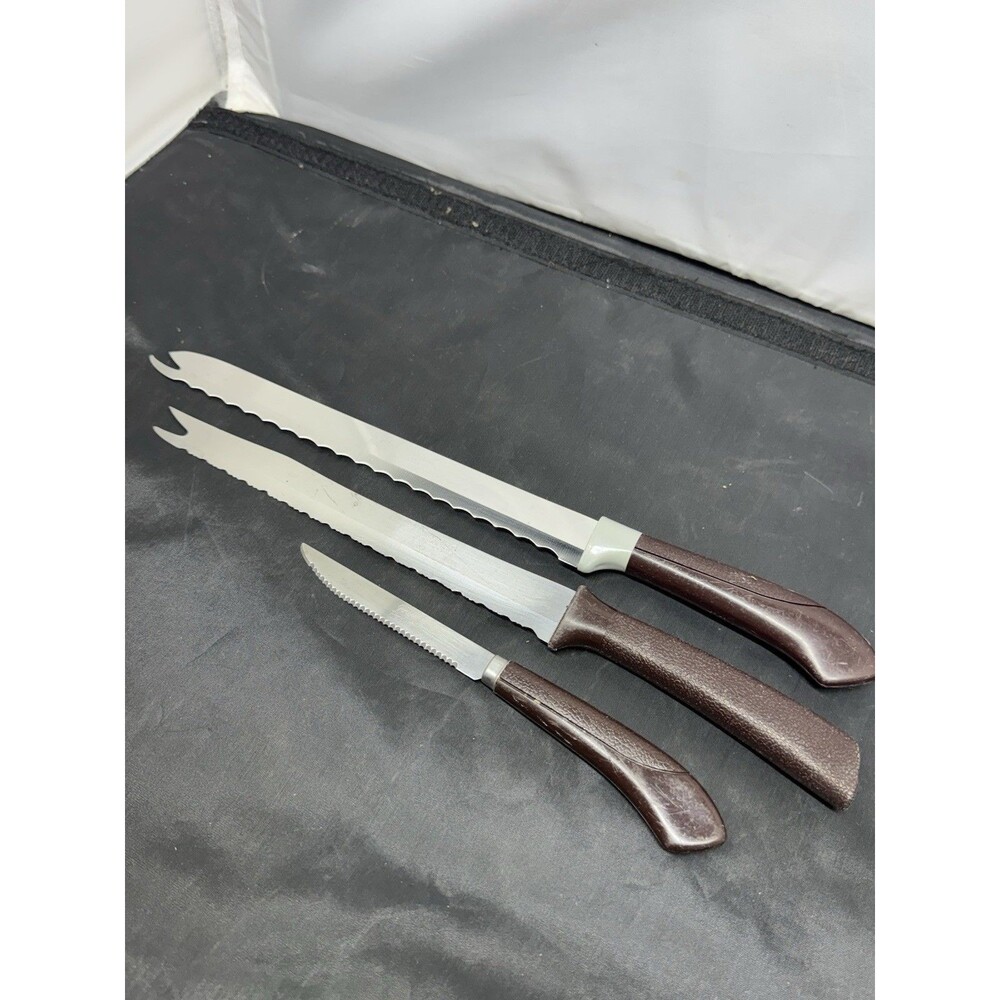 Lot Of 3 Quikut Ginsu Serrated Knives Stainless Steel USA Made Vintage